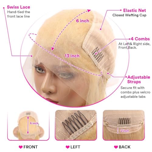 30 Inch 613 13x6 Lace Front Wigs Human Hair Deep Wave Blonde Wig Human Hair 13x6 HD Lace Frontal Wigs for Black Women 180% Density Deep Curly Glueless Wig Pre Plucked with Baby Hair