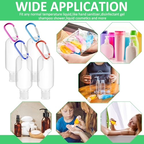 50 Pcs Traveling Bottles with Keychain 2oz Clear Plastic Hand Sanitizer Holder Keychain Empty Refillable Liquid Packing Container Squeeze Plastic Bottle with Lid,Rectangle