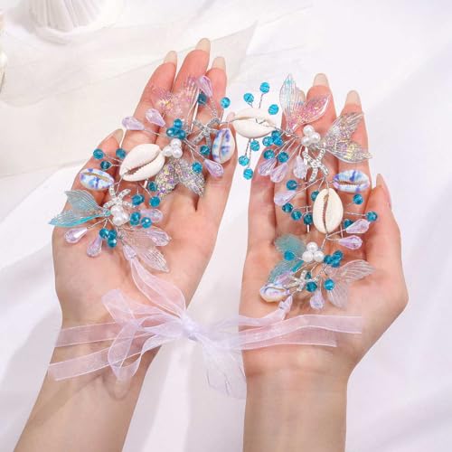 Campsis Mermaid Headpiece, Blue Seashell Hair Accessory for Girls, Starfish Headband for Women