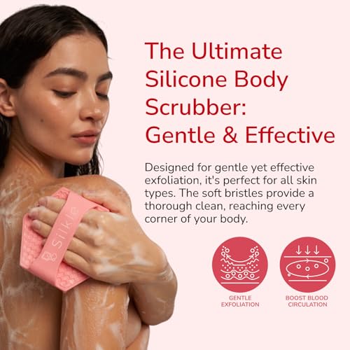 Silicone Body Scrubber - Exfoliating Bath Brush and Skin Cleanser - Shower Sponge for Gentle Body Scrub and Wash - Silicone Scrubbing Care Tool for a Refreshed and Renewed You - Pink