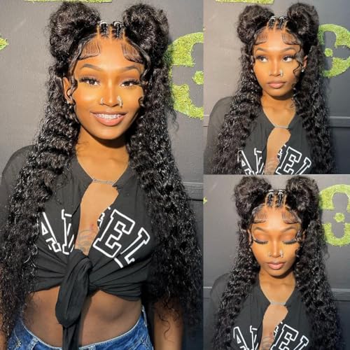 30 Inch Deep Wave Lace Front Wigs Human Hair 200 Density 13x6 HD Lace Frontal Wigs Human Hair Pre Plucked Deep Curly Glueless Wigs Human Hair for Women Natural Black