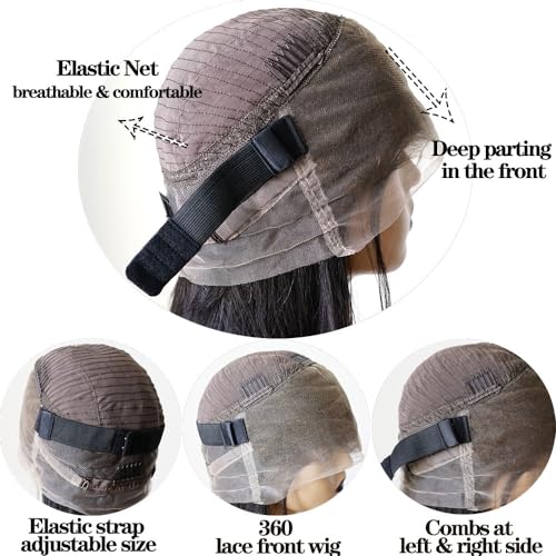 Bleached Knots 360 Full Lace Front Wigs Human Hair Glueless Lace Front Wigs Human Hair Pre Plucked 180% Density Straight Wig Invisible HD 360 Lace Front Wigs Human Hair With Adjustable Band (22inches)