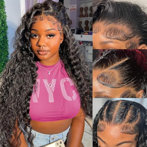 30 Inch Lace Front Wig Human Hair 220% Density 13x6 Lace Front Wigs Human Hair Pre Plucked Deep Wave Lace Front Wigs Human Hair Transparent HD Lace Front Wigs for Black Women