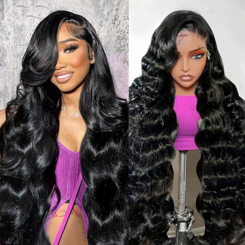26 inch Body Wave Lace Front Wigs Human Hair 200% Density Pull Go 13x6 HD Transparent Glueless Human Hair Wig for Women Pre Plucked Pre Cut Bleached Knots with Baby Hair