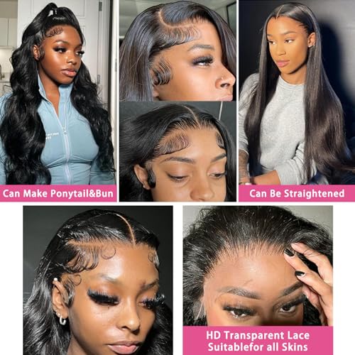 34 Inch Body Wave Lace Front Wigs Human Hair Pre Plucked 13x4 HD Lace Front Wigs Human Hair 200% Density Body Wave Glueless Frontal Wigs Human Hair for Women