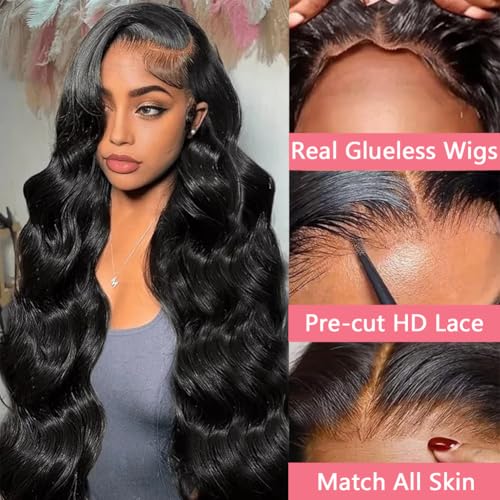 32 Inch Glueless Wigs Human Hair Pre Plucked Pre Cut 180% Density 5x5 HD Lace Closure Wigs Human Hair Body Wave Lace Front Glueless Wear and Go Human Hair Wigs for Women
