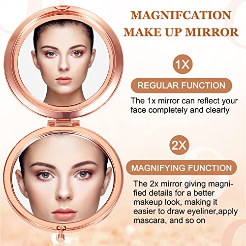 Cindeer 24 Pcs Small Compact Mirror Folding Pocket Makeup Round Hand Held Cosmetic Magnifying Compact Rhinestone Mirror with 1X/2X Magnification for Women Girls Travel (Mixed Colors)