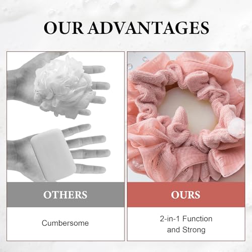 3 Pcs Soap Bar Loofah, 2 in 1 Bar Soap Loofah Pouch Can Hold Soap Effective Exfoliation for Bathing (Khaki + Coffee + Pink)