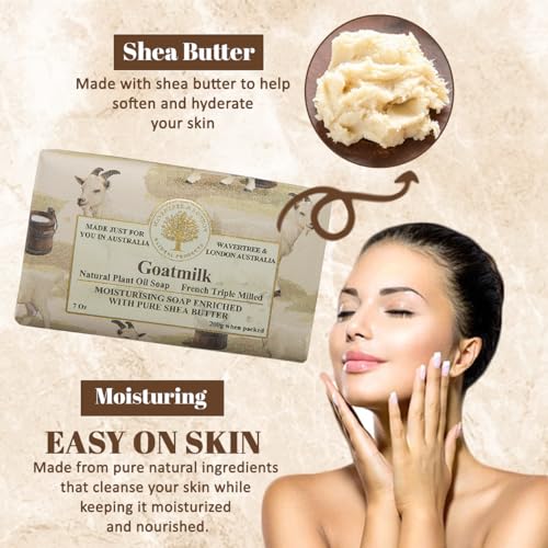 Wavertree & London Natural Goat Milk Soap Bars (2 Bars) ? 7oz Individually Wrapped, French Triple Milled Moisturizing Bath Bar Soap Enriched with Shea Butter, Chemical-Free Sensitive Skin Bar Soap