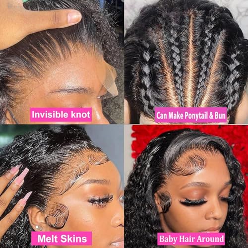 30 Inch 360 Lace Front Wigs Human Hair Pre Plucked Deep Wave 360 Full Lace Human Hair Wigs for Black Women Hd Lace Wig with Baby Hair Around Natural Color