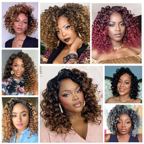 GoGo Curl Crochet Hair,12inch Pre Looped Water Wave Beach Curl Ocean Wave Crochet Braiding Hair,8pcs Box Braids Short Curly Crochet Hair for Black Women (12inch,#1B)