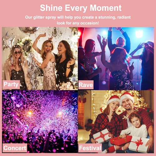 Boko Body Glitter Spray, 60ML Holographic Silver Glitter Spray for Body Hair Clothes, Quick-Drying and Long-Lasting Glitter Hairspray Body Shiny for Festival Music Concert Party Rave Accessories