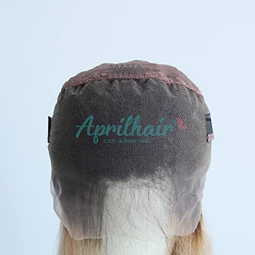 Pre-plucked Ombre #1B/27 Dark Root Honey Blonde 360 Lace Frontal Wigs Straight Glueless 150% Density Brazilian Virgin Human Hair With Baby Hair Full (18" inch, Straight)