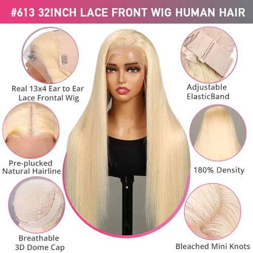 613 Lace Front Wig Human Hair Blonde Wig Human Hair For Women 200 Density HD Lace Front Wigs Human Hair Pre Plucked Straight Wigs Human Hair 13x4 Honey Blonde Wig Lace Frontal Wig 34 Inch
