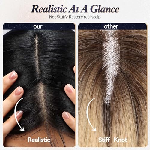 starluck 5x5 inch Lage Silk Base 14 Inch Real Human Hair Toppers for Women,60 Gram High volume, 100% Real Human Hair Toppers for Women with thinning hair hair loss£¨Black, no Bangs