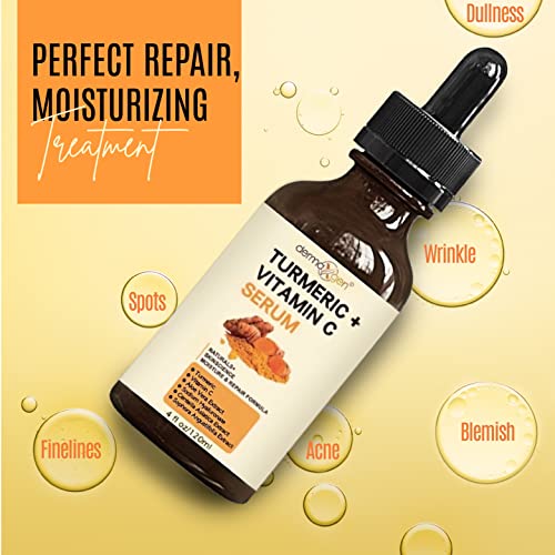 Turmeric Serum for Face + Glow-Boosting Vitamin C Serum ?Organic Moisturizer for Acne, Dark Spots & Clear Skin? Boosts Hydration for Dry & Tired Skin ? Anti-Aging Formula for Glowing Skin, 4 FL OZ