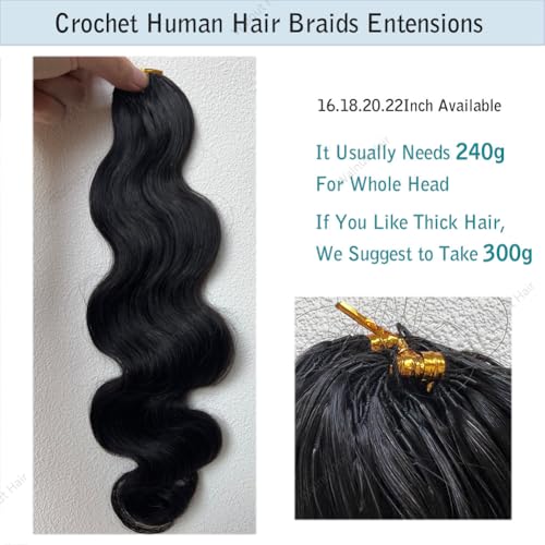 Body Wave Pre Separated Crochet Human Hair Braids Extensions Body Wave Brazilian Virgin Hair for Boho Braiding Knotless Feather Hair Extensions For Black Women Natural Color 18inch 120g