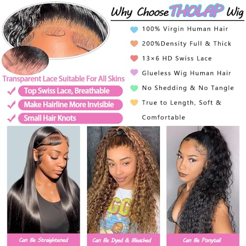 34 Inch 13x6 Deep Wave Lace Front Wigs Human Hair 200 Density 13x6 HD Lace Front Wigs Human Hair Pre Plucked Deep Curly Glueless Wig 100% Virgin Human Hair Lace Front Wigs for Women