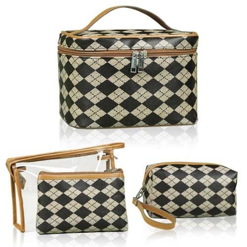 Makeup Bag 4 Pcs Waterproof Cosmetic Bag Set Portable Travel Cosmetic Bag Multifunction Organizer Storage Bag Toiletry Bag forWomen and Girls (BROWN)