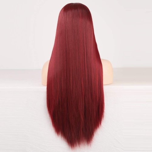 RDY Wine Red Wig Long Silky Straight Burgundy Synthetic Lace Front Wig for Women Cosplay Wig with Pastel Heat Friendly Fiber Glueless Wig Half Hand Tied Frontal Lace Wigs with Natural Hairline 20 Inch