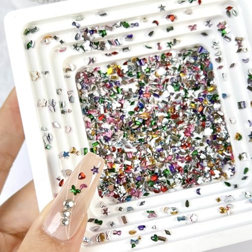 2000PCS Colorful Rhinestones Nail Art Charms Multi Shape Crystal Flat Back Nail Gems 3D Mini Heart Star Flower Nail Diamonds Kawaii Nail Crafts Acrylic Nail Rhinestone Diamonds for Women Nail
