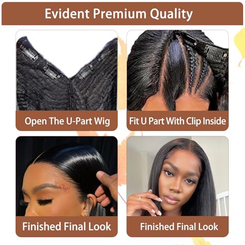 V Part Wig Human Hair Straight Vpart Human Hair Wig Upgrade U Part Glueless Half Wigs Human Hair Clip in V Part Wig Glueless With Elastic Drawstring No Leave Out for Women Beginner Friendly 26 Inch