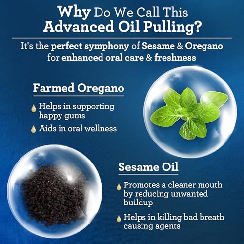 GuruNanda Advanced Oil Pulling Mouthwash for Enhanced Oral Care with Sesame & Oregano Oil, Promotes Deep Cleaning for Healthy Teeth & Gums, with Toothbrushes & Tongue Scrapers, Alcohol-Free, 3X8 Oz