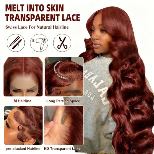 BVH 24 Inch Reddish Brown 13x6 Lace Front Wigs Human Hair Body Wave Wigs Human Hair 200 Density Hd Lace Frontal Wigs M Hairline 33# Brown Wigs (13x6 Reddish Brown Lace Front Wigs Human Hair, 24 Inch)