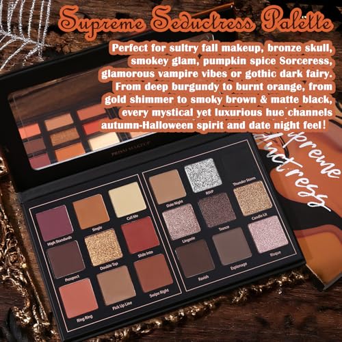 Prism Makeup Matte Eyeshadow Palette Pro 18 Colors Pigmented Shimmer Glitter Eye Shadow Palette, Long Lasting Waterproof Smokey Powder Cosmetics Halloween Makeup Kit (01# Seductress)