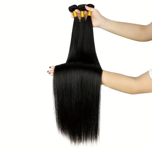Straight Bundles Human Hair 34 34 34 Inch Natural Black Straight Human Hair Bundles Brazilian Virgin Remy Hair Extensions Soft And Healthy Double Weft Bundle Deals