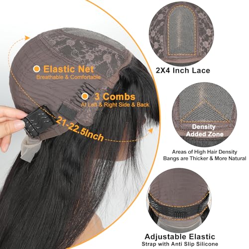 Ruiyu 250 Density 2x4 HD Lace Front Wigs Human Hair Wigs with Bangs for Black Women Straight Wear and Go Glueless Lace Closure Wigs for Beginners 100% Brazilian Virgin Human Hair Middle Part 20 Inch