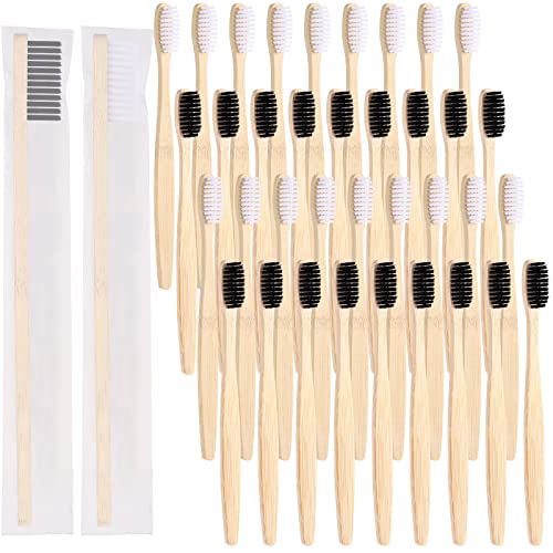 Vesici 200 Pieces Bamboo Toothbrushes Bulk Soft Bristles Toothbrushes with Micro Fur Ultra Wooden Bamboo Teeth Brushes Manual for Adults Travel Family Hotel Use Individually Packaged