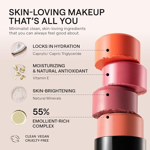 Nudestix Nudies Bloom All Over Dewy Color ? 3-in-1 Cream Blush Stick for Cheeks, Eyes & Lips with Built-In Brush | Sheer, Glossy Finish | Vegan, Long-Wear, Multi-Use Makeup