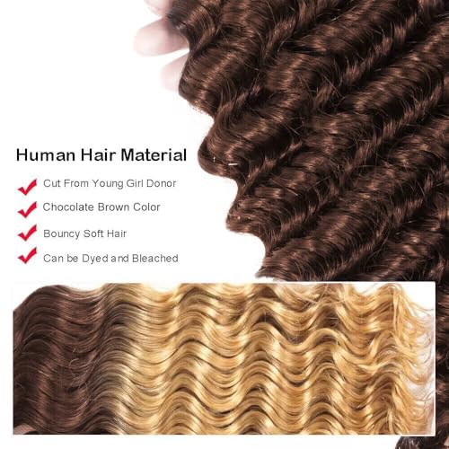 Deep Wave Bundles Human Hair 20 22 24 Inch 12A Deep Wave Human Hair Bundles Wet and Wavy Color 4 Bundles Human Hair Brown Bundles Extensions