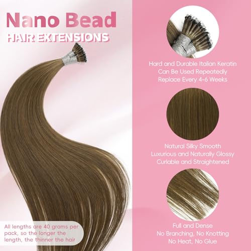 Nano Hair Extensions Human Hair 7#-ChocolaNanoe Brow 22inch 40G/40S/Pack Nano Bead Hair Extensions Human Hair Nano Ring Hair Long Straight For Women