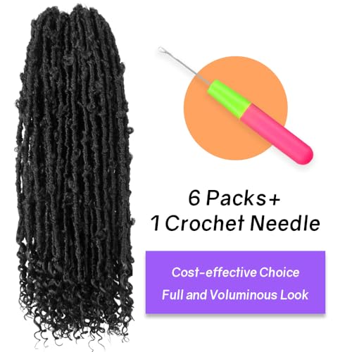 Crochet Butterfly Locs with Curly Ends 22 Inch, Boho Distressed Butterfly Locs Crochet Hair, Black Bohemian Goddess Faux Butterfly Braids with Curly Ends (6 Packs, 1B)