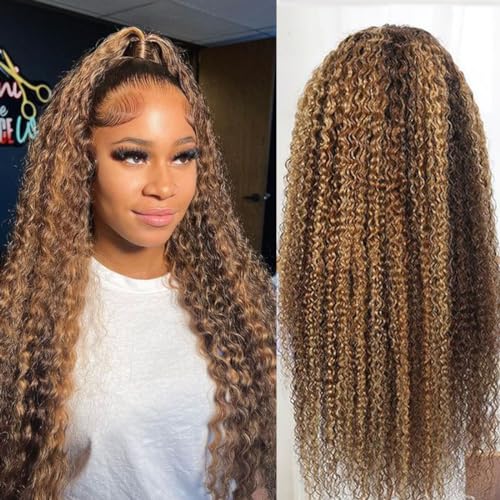 13x4 Highlight Ombre Deep Wave Lace Front Wigs Human Hair Pre Plucked 180% Density Glueless Transparent 4/27 Lace Front Wigs with Baby Hair Deep Wavy Lace Frontal Wigs for Women 26 Inch