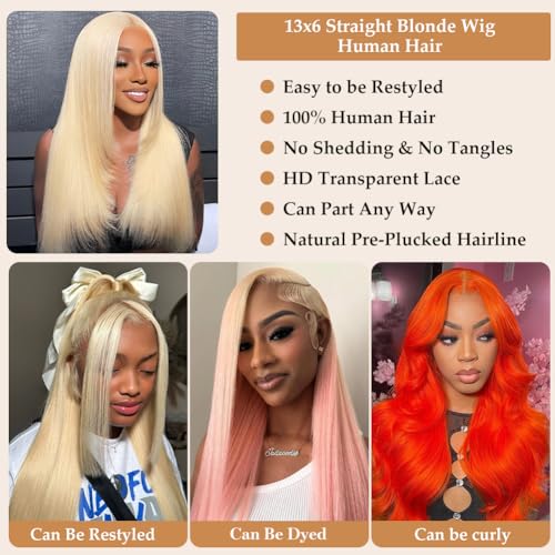 613 Lace Front Wig Human Hair 28 Inch Blonde Wig Human Hair Pre Plucked 180 Density 13x6 Straight HD Lace Frontal Wig Natural Hairline