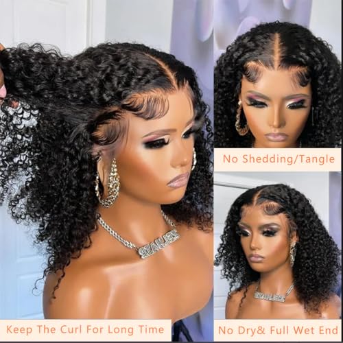 13x6 Lace Front Wigs Human Hair With Baby Hair 250% Density Kinky Curly Wig Human Hair Lace Front Curly Wig Pre-Plucked Brazilian Curly Virgin Hair for Black Women 18inch