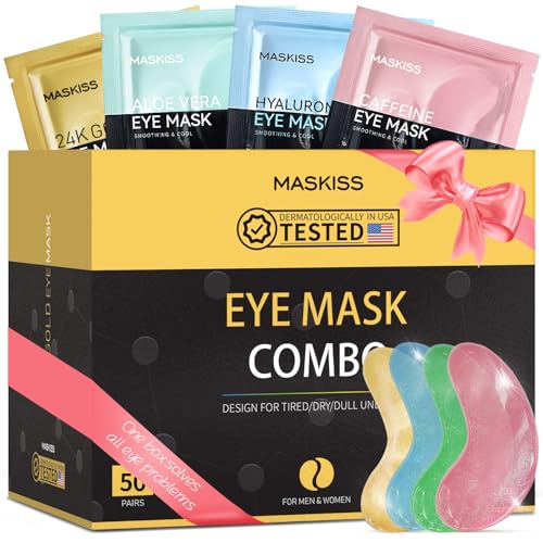 Under Eye Patches(50 Pairs), 24K Gold, Caffeine, Hyaluronic Acid, Aloe Vera Eye Masks for Dark Circles Puffy Eyes Undereye Bags, Eye Skin Care Gift Set for Bachelorette Party Favors