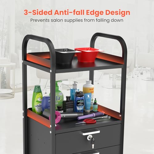 TASALON Metal Salon Rolling Cart with Lockable Drawers & Wheels ? 4-Tier Hair Stylist Tool Storage Trolley, Barber & Esthetician Station Organizer, Beauty Salon Equipment & Spa Storage Cabinet