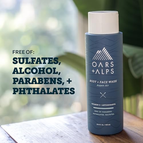 Oars + Alps Mens Moisturizing Body and Face Wash, Skin Care Infused with Vitamin E and Antioxidants, Sulfate Free, Aspen Air, 2 Pack