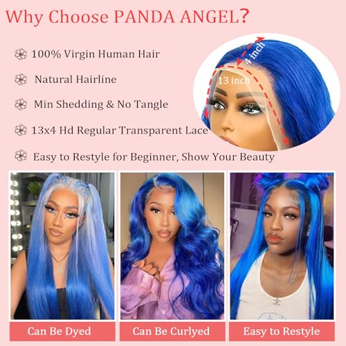 30 Inch Blue Lace Front Wigs Human Hair Straight Frontal Wigs Dark Blue 13x4 Hd Lace Front Wig Wear and Go Glueless Frontal Wigs Human Hair Pre Plucked With Baby Hair Royal Blue Colored Wigs for Women