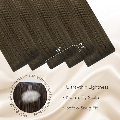 HOTBANANA Invisi Edge Tape in Hair Extensions Human Hair, 24inch 50g 20pcs Ombre Walnut Brown to Ash Brown and Bleach Invisible Tape in Extensions Straight Seamless Real Remy Hair Injected