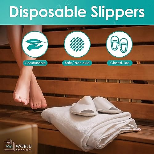 World Amenities | Premium Spa Slippers Bulk Unisex | Open Toe, Individually Wrapped | Hotel Slippers Travel Amenities Ultra Soft, Disposable Guest Slippers