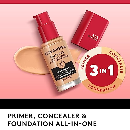 Covergirl Outlast Extreme Wear 3-in-1 Full Coverage Liquid Foundation, SPF 18 Sunscreen, Classic Ivory, 1 Fl. Oz.