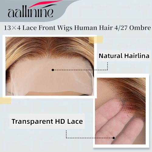 13x4 Lace Front Wig Human Hair 30 Inch Glueless 180% Density Body Wave Honey Blonde Ombre HD Lace Pre Plucked with Baby Hair Frontal Wigs for Women (#4/27)