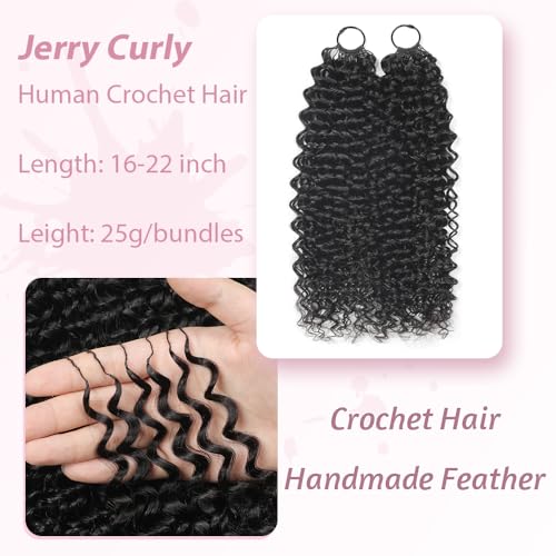 Crochet Human Hair for Black Women 120g 100 Strands 18 Inch Curly Human Hair Crochet Bundles Lightweight Pre-Separated Feather Crochet Hair Wet and Wavy Invisible Crochet Hair Extensions Kit 1B#