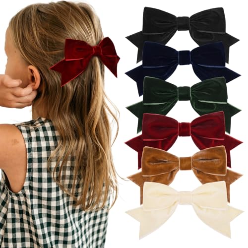 6PCS Velvet Hair Bows Hair Ribbon Clips Big Fall Alligator Clips Hair Accessories for Women Girls Toddlers Kids Baby