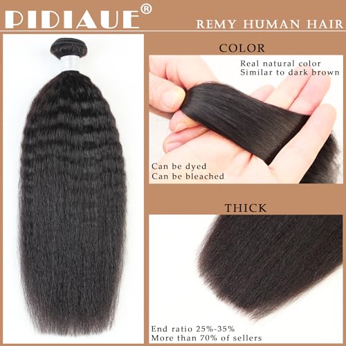 Weave Bundles Human Hair 20 20 20 inch Yaki Straight Bundles Kinky Straight Weave 12A Brazilian Remy Hair Real Unprocessed Virgin Human Hair Extensions Natural Color
